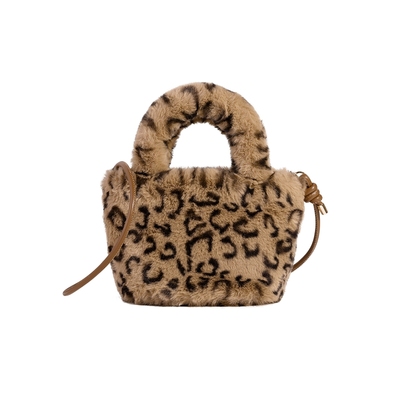 SHINE萱子时尚豹纹毛绒手提包