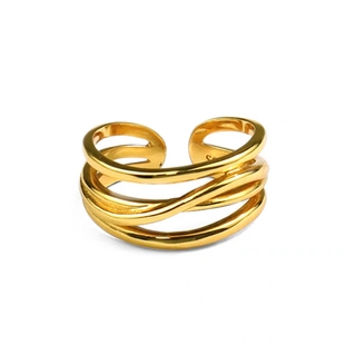 不规则交叉白色珐琅戒指女两件套轻奢小众套装组合金色缠绕食指环