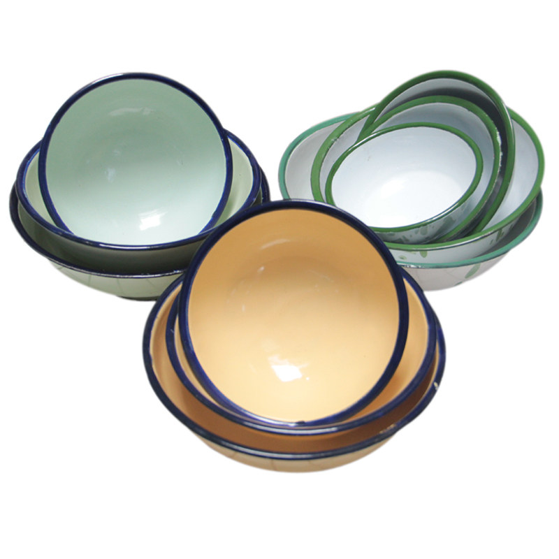 怀旧老式搪瓷碗盘子杯洋瓷高脚饭冰花碗复古火锅店餐具串串麻辣烫