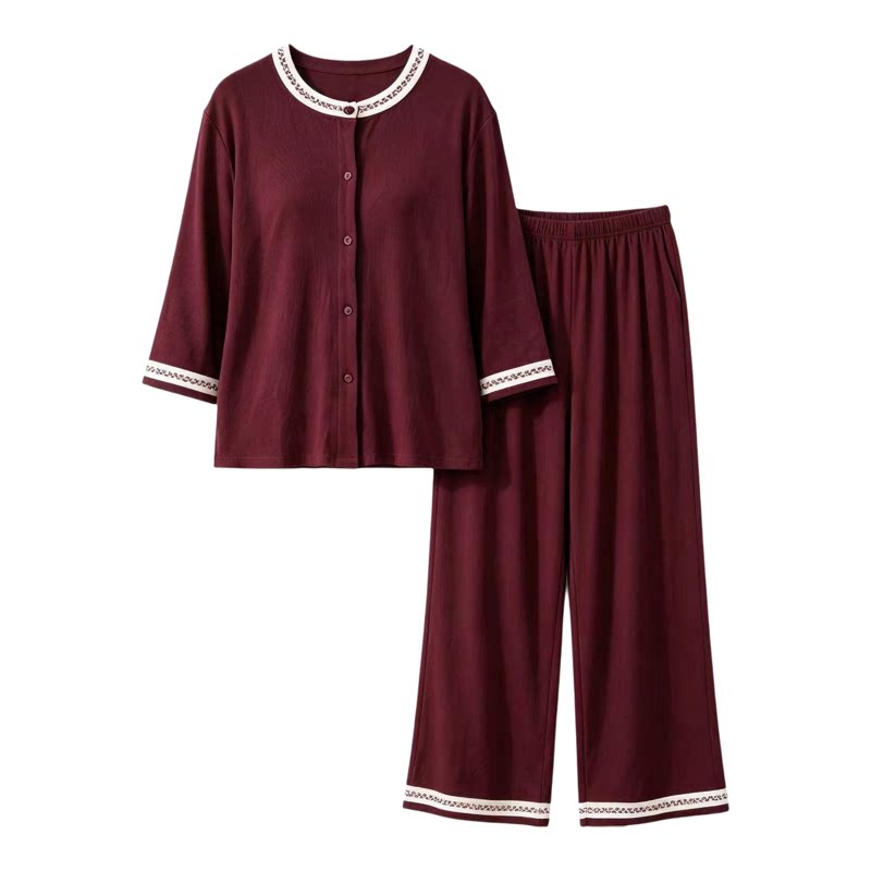 恒源祥中老年舒适家居服套装开衫外出吸湿排汗妈妈女士夏季衣服薄