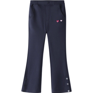 安奈儿女童装针织单裤2025秋季中大儿童微喇叭休闲长裤百搭弹力