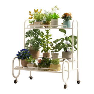 花架子阳台置物架奶油风落地式阶梯花架客厅铁艺可移动植物摆放架