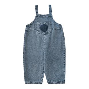 幼悠儿童春秋新款背带裤牛仔裤子男女童装宝宝调节背带爱心长裤潮