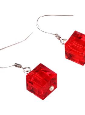 奥地利水晶大红色项链925银耳环