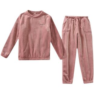 特厚 男女秋冬法兰绒家居服套头圆领收口翻领开襟珊瑚绒睡衣套装