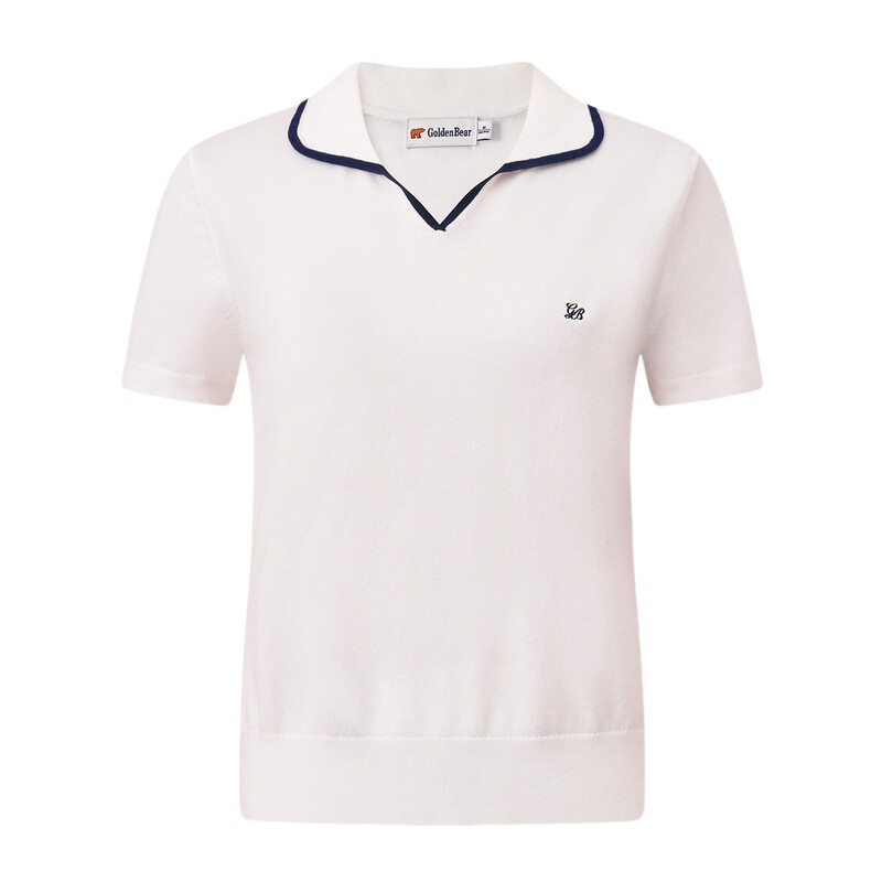 【夏季新品】GOLDEN BEAR/金熊女士2026撞色翻领短袖套头针织衫