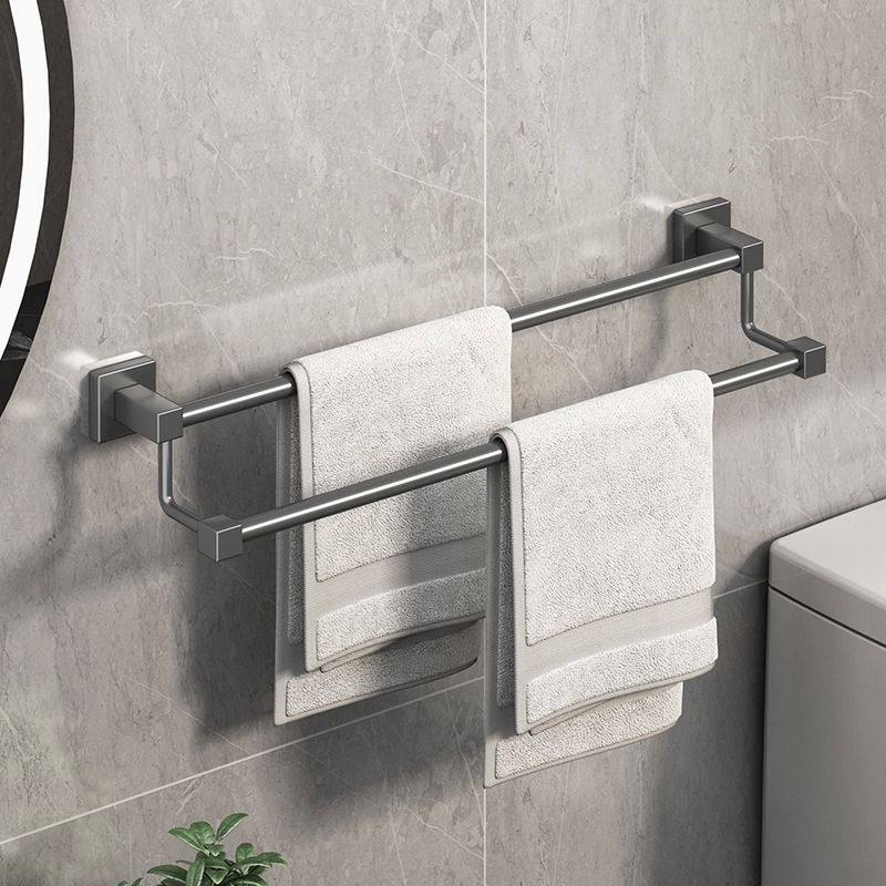 枪灰毛巾架304不锈钢毛巾免单打孔杆架子浴室卫生间浴巾双杆架杆