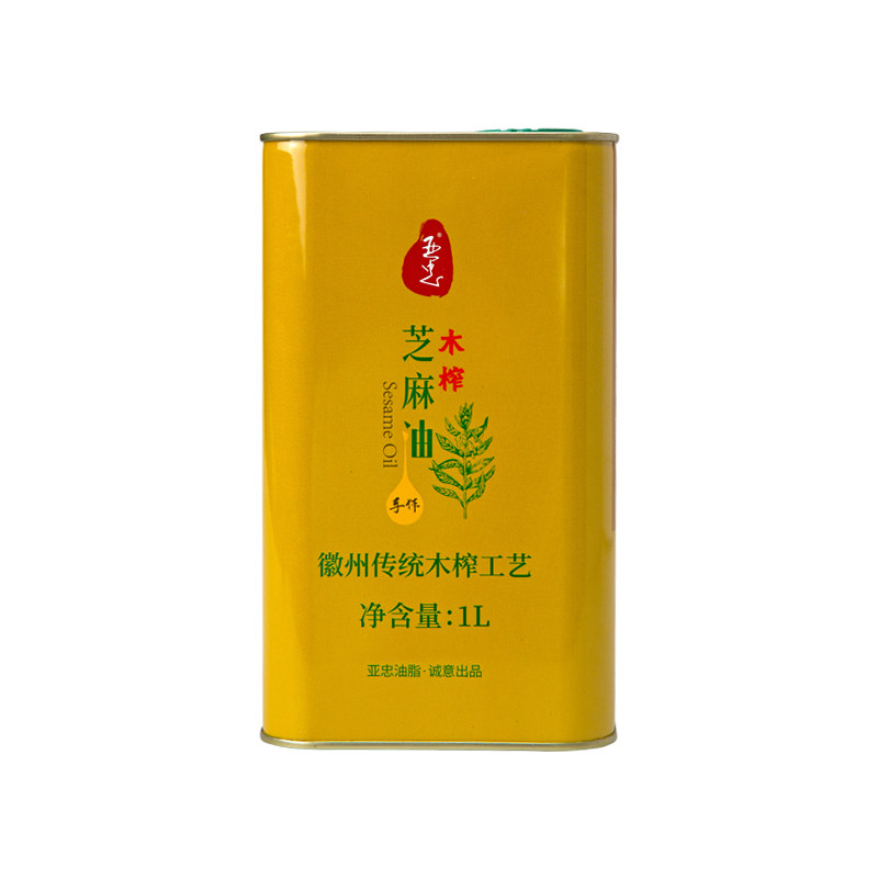 亚忠木榨纯正黑芝麻油香油1L大瓶调料油凉拌火锅油碟调味家用食用