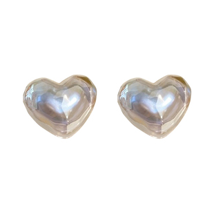 韩国气质复古镭射炫彩爱心珍珠耳钉925银针少女网红甜美耳环耳饰