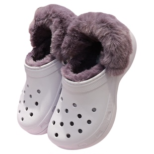 Crocs女鞋卡洛驰云朵暖绒洞洞鞋冬款厚底加绒棉拖鞋花园鞋212854