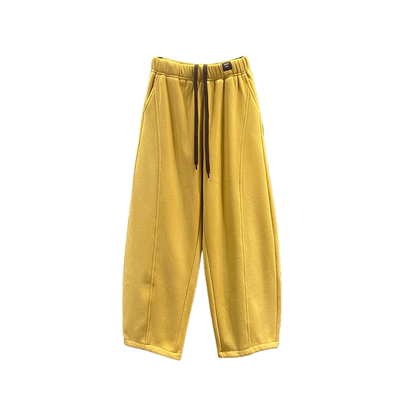 黄色加绒弯刀卫裤女阔腿香蕉裤