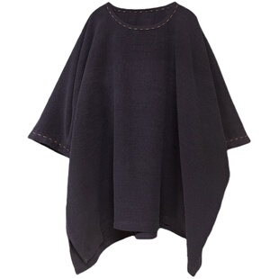 沉香布衣草堂原创自制砂洗野生柞蚕丝圆领 套头中长款上衣