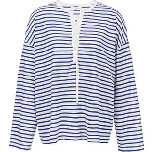 ONLY2026春季新款航海风随性绑带设计宽松落肩条纹圆领长袖T恤女