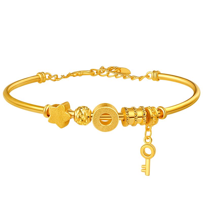 老庙黄金足金艺术组合串珠C形手链个性女士可调节时尚手链计价