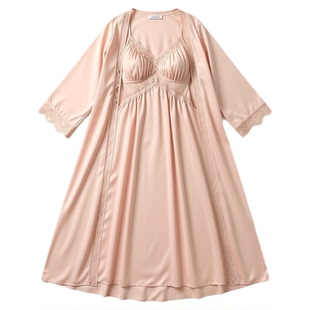 女款带胸垫冰丝吊带睡衣两件套女高级感性感睡裙睡袍长款2026新款