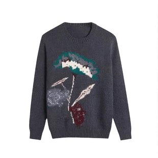 杨超越同款灰色慵懒风毛衣女秋冬高级感圆领套头针织衫上衣2025新