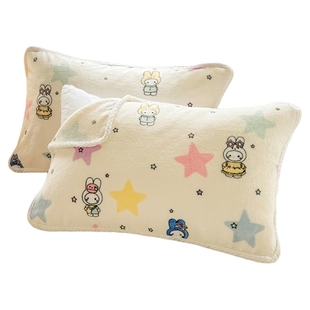 2026新款牛奶绒枕巾一对装卡通珊瑚绒枕头巾绑带防滑不脱落垫盖巾