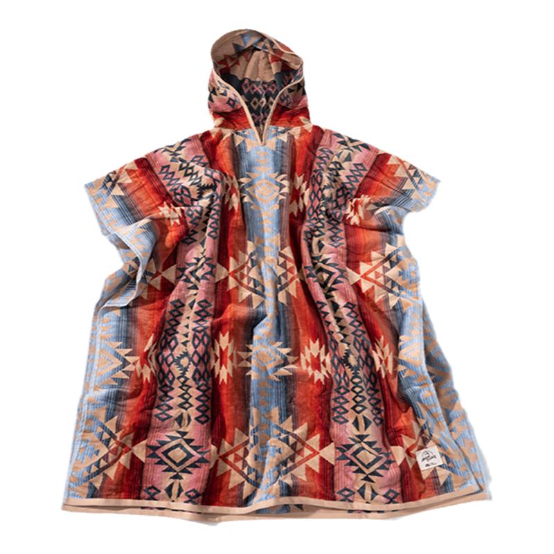 牧高笛精致露营民族风带帽披肩复古宽松全棉斗篷男女保暖披风锦霞