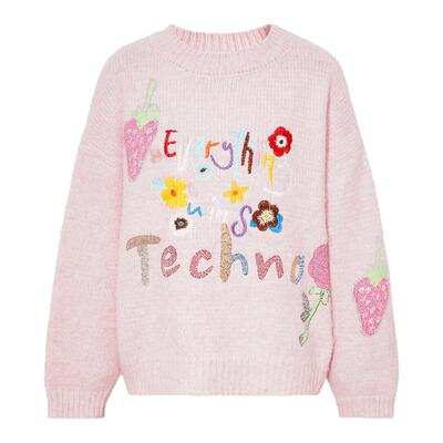 TCH草莓粉嫩减龄宽松圆领针织衫毛衣上衣女25秋冬新款T75D09E5086