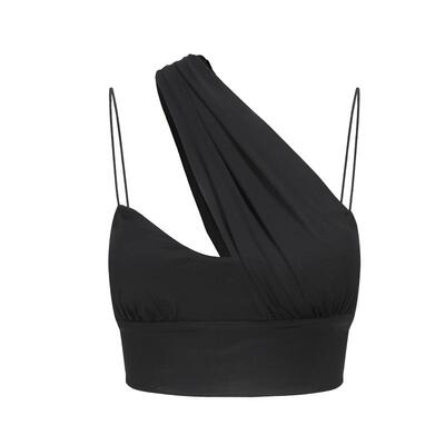 斜拉设计弹力针织吊带造型上衣