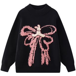 清仓MQD童装女童毛衣25秋冬季新款半高领针织衫中大童蝴蝶结