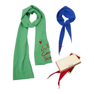 Weiliao 羊绒羊毛长款围巾围脖蓝绿灰纯色百搭时髦秋冬保暖加宽