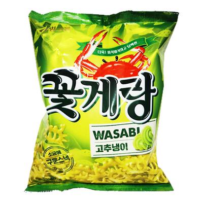 韩国进口宾格瑞螃蟹形状膨化脆花蟹片辣味蔬菜味70g休闲办公零食