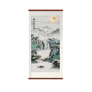 中式中堂五联画别墅农家民宿乐饭店山水靠山客厅实木挂画农村堂屋