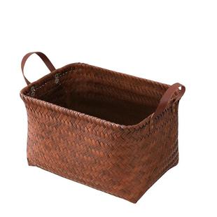 美式收纳筐高级PU把手脏衣服收纳篮藤编居家收纳篓家用玩具收纳桶
