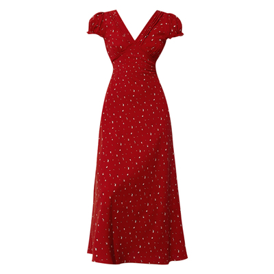 后背V领小包袖连衣裙DPLAY