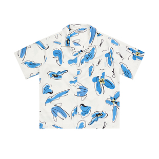 李维嘉 赵牧辰 EMPTY REFERENCE 复古白色蓝花短袖衬衣沙滩衬衫