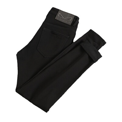 夏季黑色不褪色弹力修身薄牛仔裤