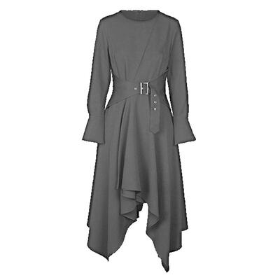 s.deer女装圆领收腰长袖连衣裙