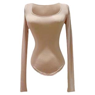 图图小有名气圆领紧身肤色打底衫上衣纯欲长袖柔软莫代尔亲肤T恤