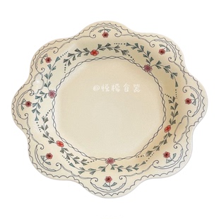 日照柔薇法式复古陶瓷碗碟套装家用早餐碗沙拉碗甜品盘面碗定制餐