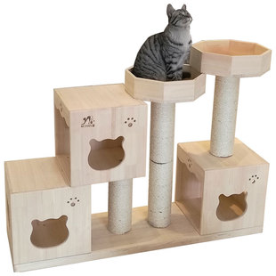 猫爬架猫窝猫树实木猫跳台猫家具三层猫架猫玩具剑麻支柱原木匠心