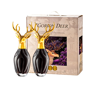 【自营】法国进口金鹿城堡干红葡萄酒红酒双支礼盒装送礼正品