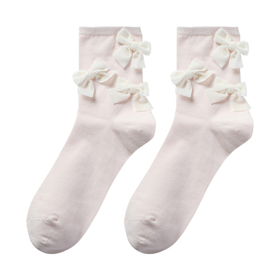 tutuanna春秋中筒袜女 纯色棉质透气少女学院风可爱蝴蝶结短袜女