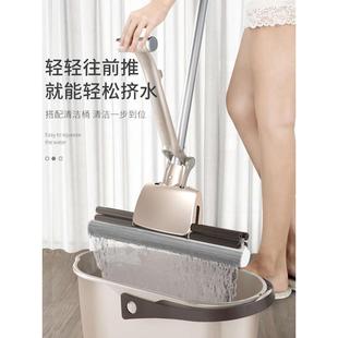 爱格JJ06海绵拖把免手洗干湿两用大号滚轮拖布拖地神器吸水胶棉