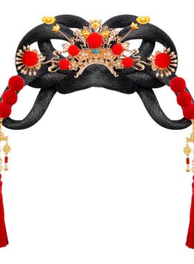 古风汉服红色流苏发髻假发包