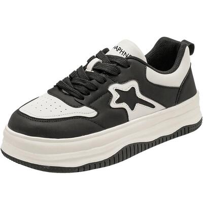 达芙妮黑白板鞋女款百搭增高女士