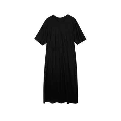 LESS春秋棉质裙子女休闲简约收腰基础款短袖连衣裙2N7G10650