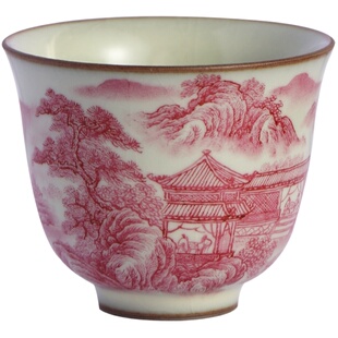 栖凤居山水主人杯景德镇陶瓷手绘功夫品茗杯小茶杯主人单杯茶具