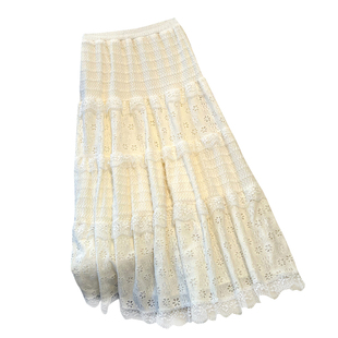 加绒蕾丝拼接半身裙女2025冬季仙女蛋糕裙松紧高腰显瘦a字中长裙