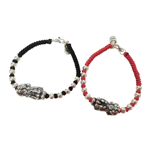 新生儿手链原创设计990足银3D硬银貔貅泰银做旧保平安防惊吓手链