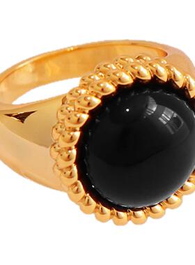 复古黑色玛瑙白贝母戒指女