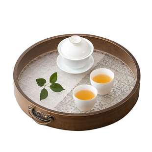 竹匠复古海棠花托盘家用长方形楠竹茶盘杯子收纳水杯茶具盘托餐具