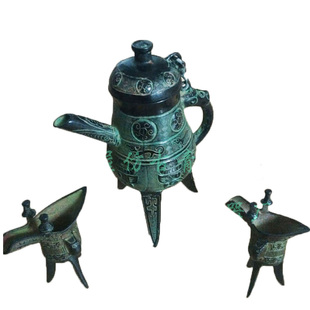 汉代青铜器摆件装饰品居家仿古摆设三足壶酒壶父辛爵酒杯婚庆道具