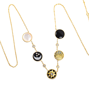 日月星辰项链黑白配5花星月手链925纯银镀18k金气质套装闺蜜礼物