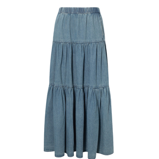 伊芙丽outlets店蛋糕塔裙氛围感伞裙全棉复古怀旧水洗牛仔长裙女